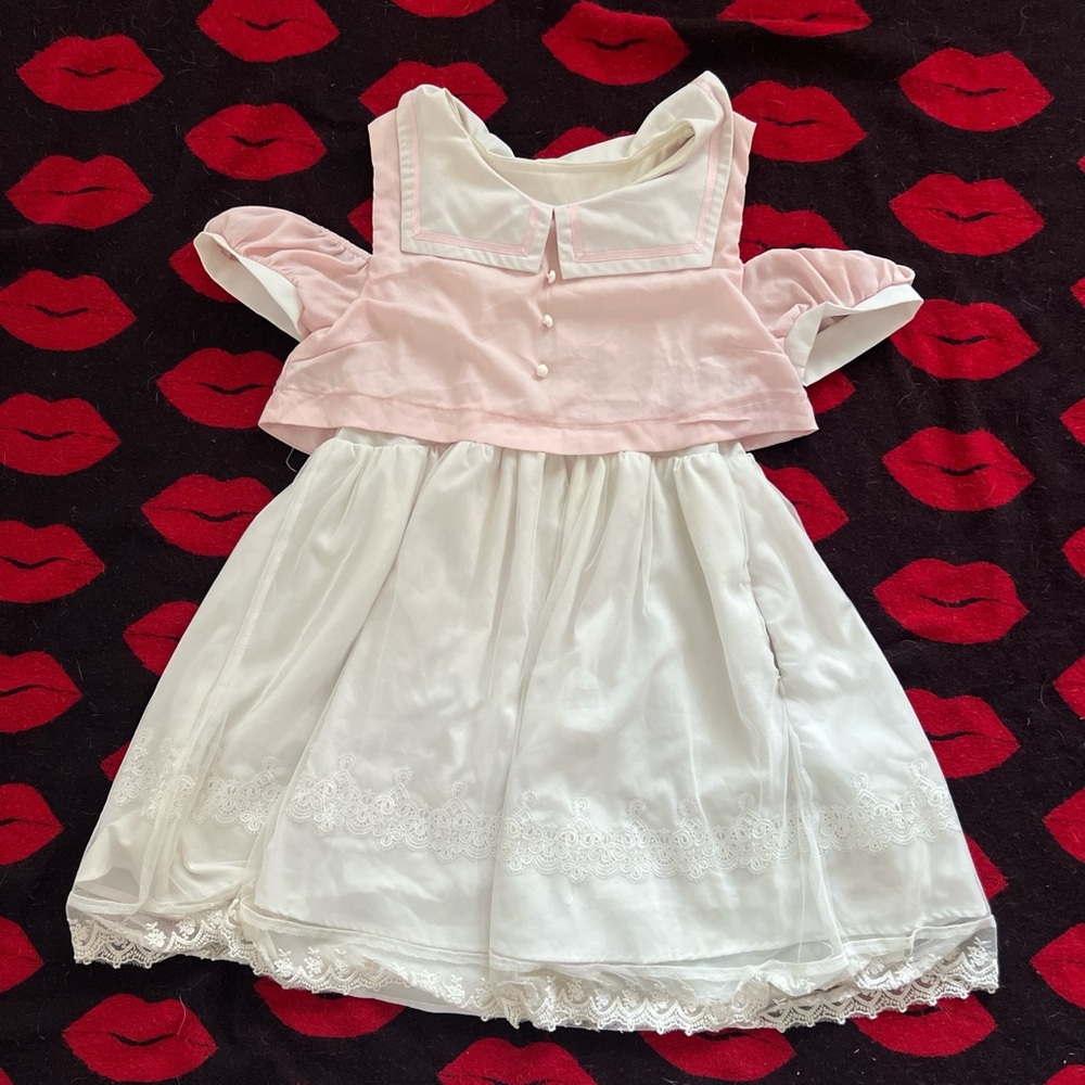 Kawaii bunny pink sailor cold shoulder dress S